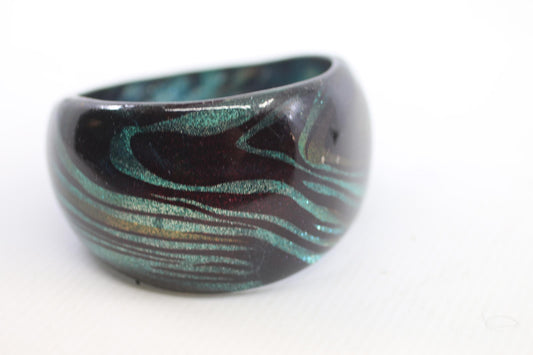 Vintage Green Black Swirl Resin Bangle Wide Statement