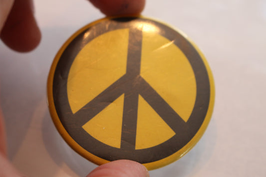 Vintage Mini Button Hat Lapel Pin Black & Yellow Vintage Peace Sign Pin
