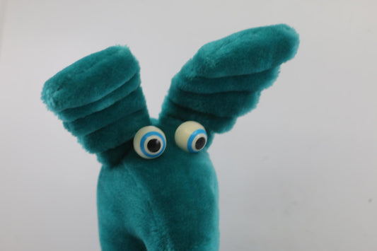 Vintage Alpha Critters Unique Teal Plush Toy with Large Ears and Googly Eyes