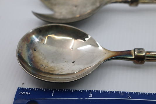 EP ZINC Vintage SERVING SPOON & FORK Twist Silver Plated 9.5" - vintage