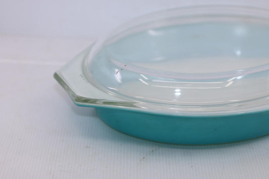 Vintage Pyrex 1.5 Qt Turquoise Blue Oval Casserole Dish WITH Lid USA Mid Century