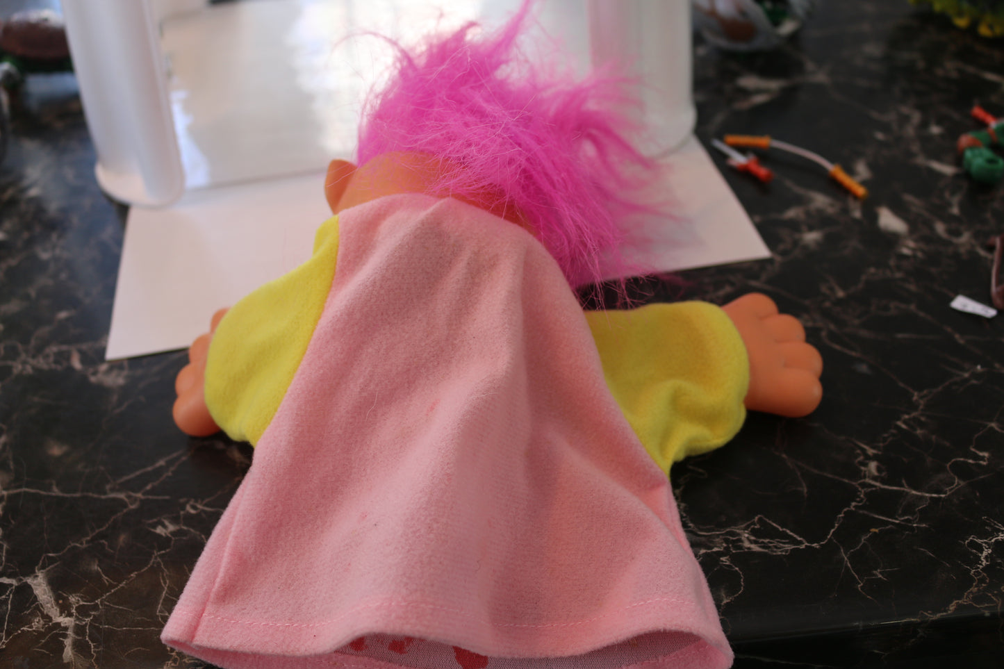 Cute Troll Hand Puppet Big Blue Eyes, Blue Hair. GUC