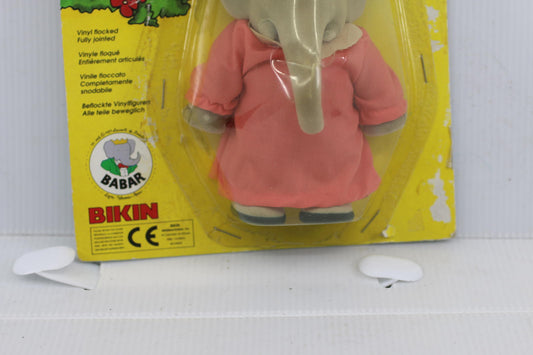 Vintage Babar Celeste Vinyl Flocked Figure Sealed Blister BIKIN Toys R Us 90s