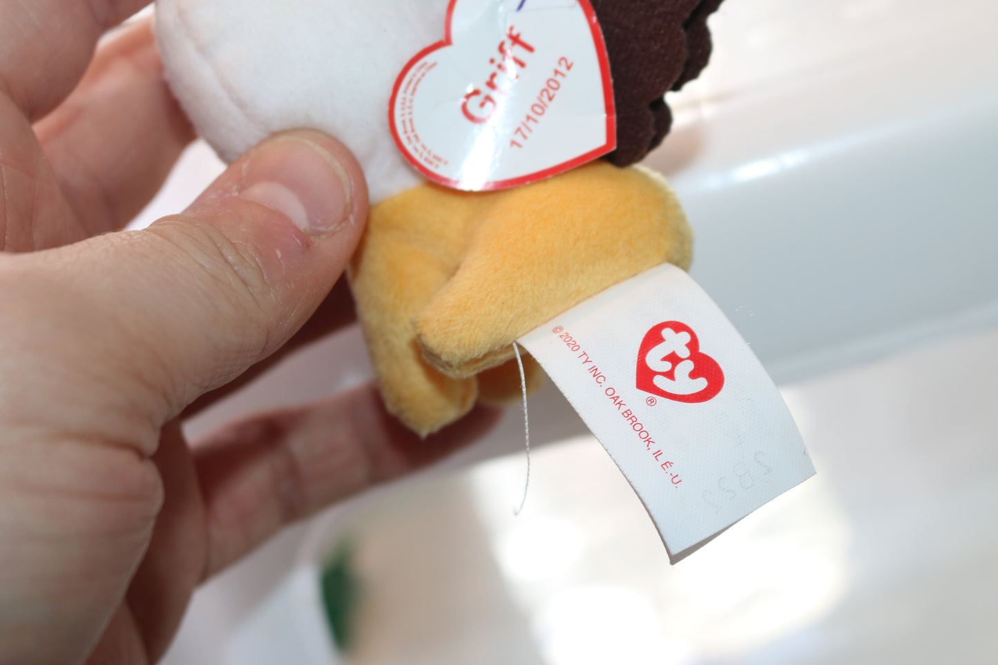 TY Brand Small White & Yellow Owl Plush Height 7cm