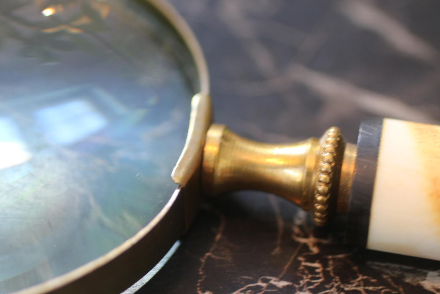 Vintage Brass Magnifying Glass w/ Mother of Pearl Handle Desk & Collector Piece