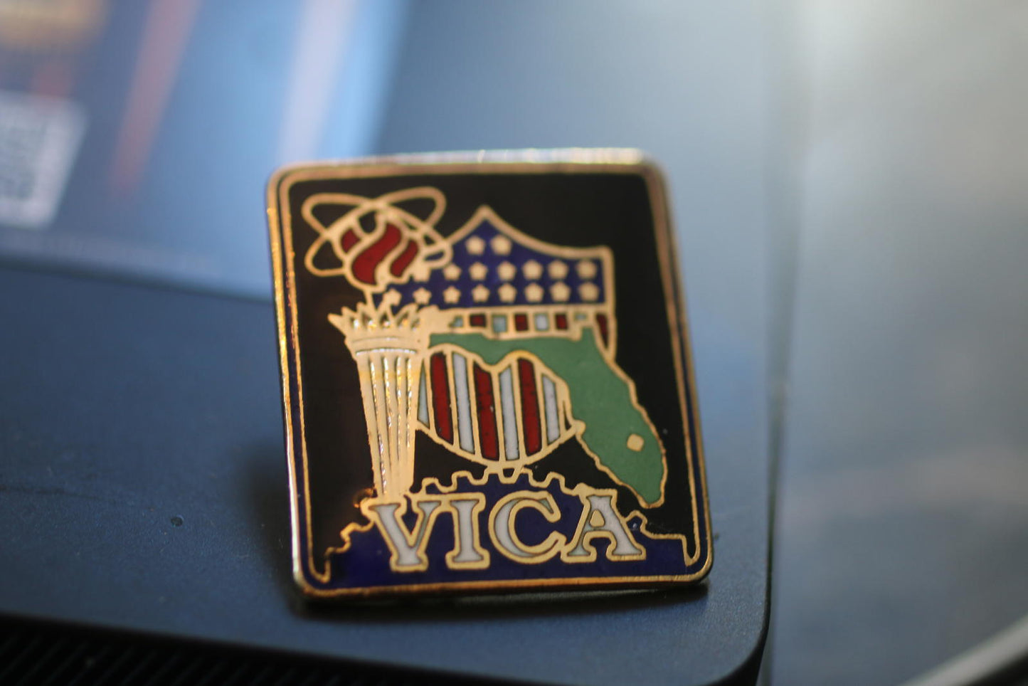 VICA Enamel Pin with Florida and USA Flag Design