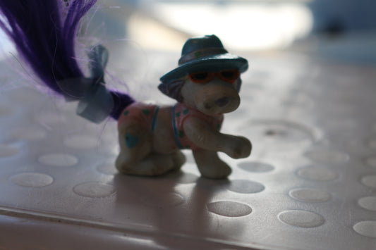 Vintage TARA TOY Petites Dog figure cute animal with hat and long tail