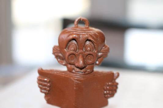 Vintage toy CB Rabo 1970s 3" red plastic man w glasses, book, Hong Kong