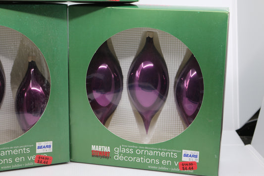 Nine Martha Stewart everyday Glass woodland Ornaments teardrop in box Purple