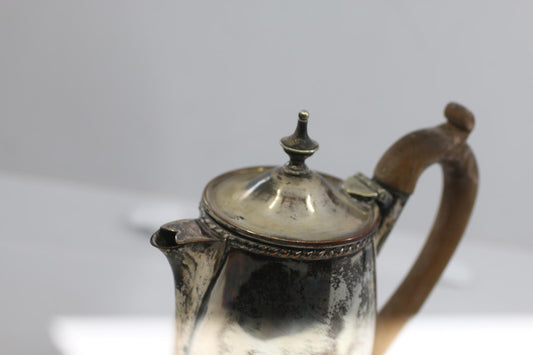 Antique Silver Plate Coffee Pot Wood Handle Hinged Lid
