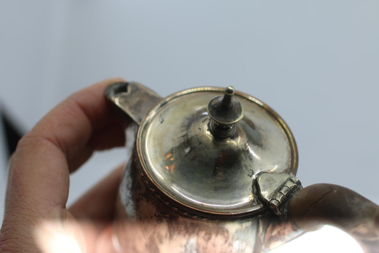 Antique Silver Plate Coffee Pot Wood Handle Hinged Lid