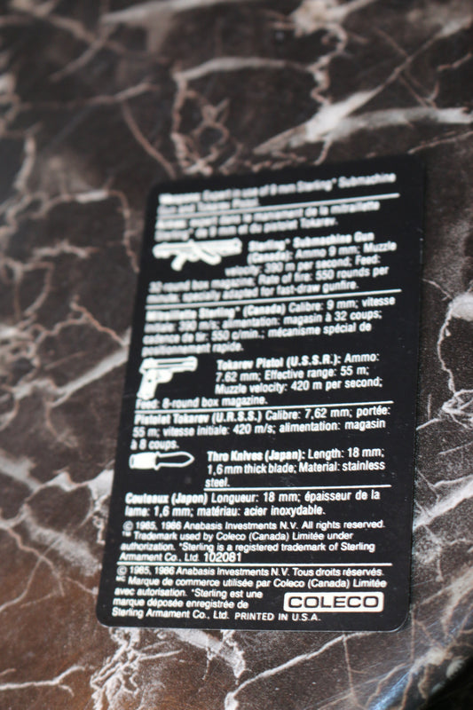 RAMBO FORCE OF FREEDOM FILE CARD NOMAD 1986 COLECO