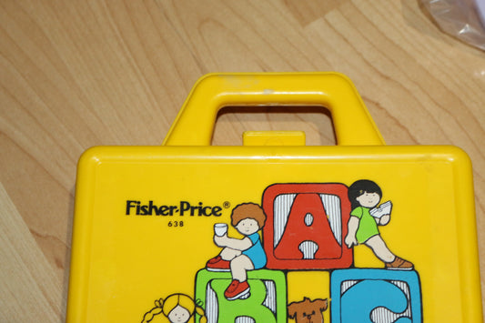 Fisher Price #638 Play Lunch Box Vintage 1970s A-B-C-D Yellow School Carry Case