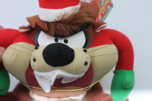 Christmas Tasmanian Devil Plush 9" Stuffed Animal Looney Tunes Santa Hat w/ tag