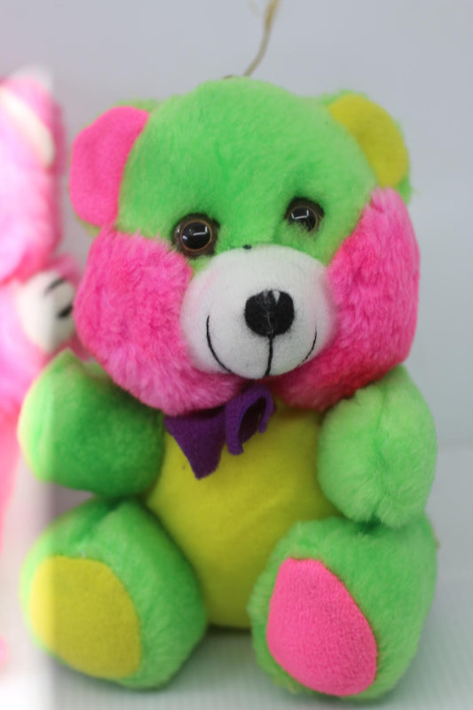 Vintage Pink Teddy Bear rabbit Plush Ornament 90s Neon Stuffed Toy