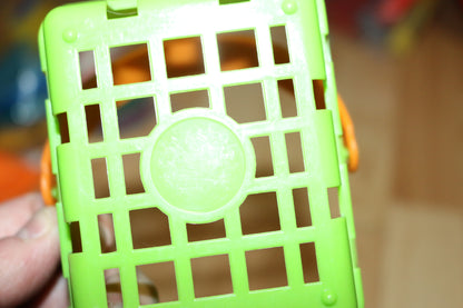 Toy green Basket w/ 1 yellow handle toys vintage Kitchen dolls pretend play
