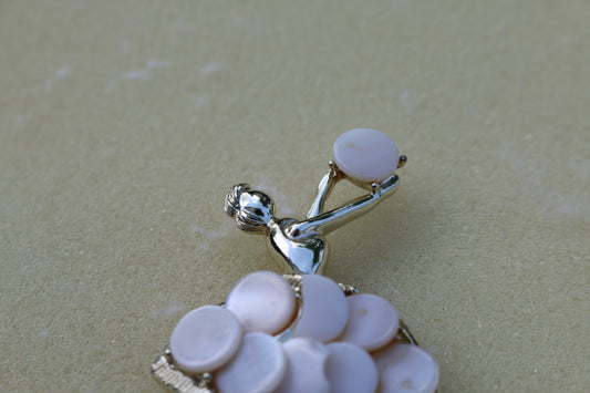 Mother of Pearl dancing ballet girl woman white & Silver color Brooch