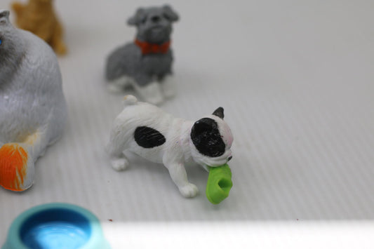 Miniature Dog Cat Figurine Lot Pet Playset Accessories Food Bowls set toys