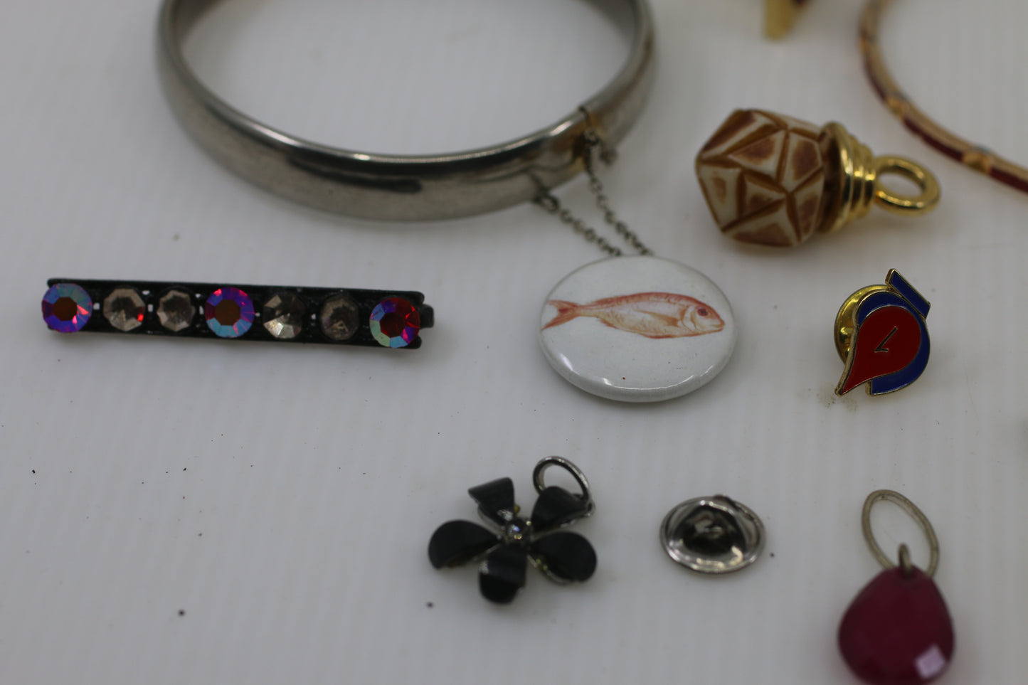 Large Vintage Costume Jewelry Lot – Bangles, Bracelets, Pendants, Charms & Necklace – Mixed Metals