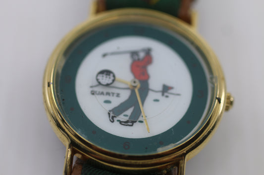 Vintage Majestron Quartz Golf Watch – Golfer Dial – Genuine Leather Strap – Needs Battery