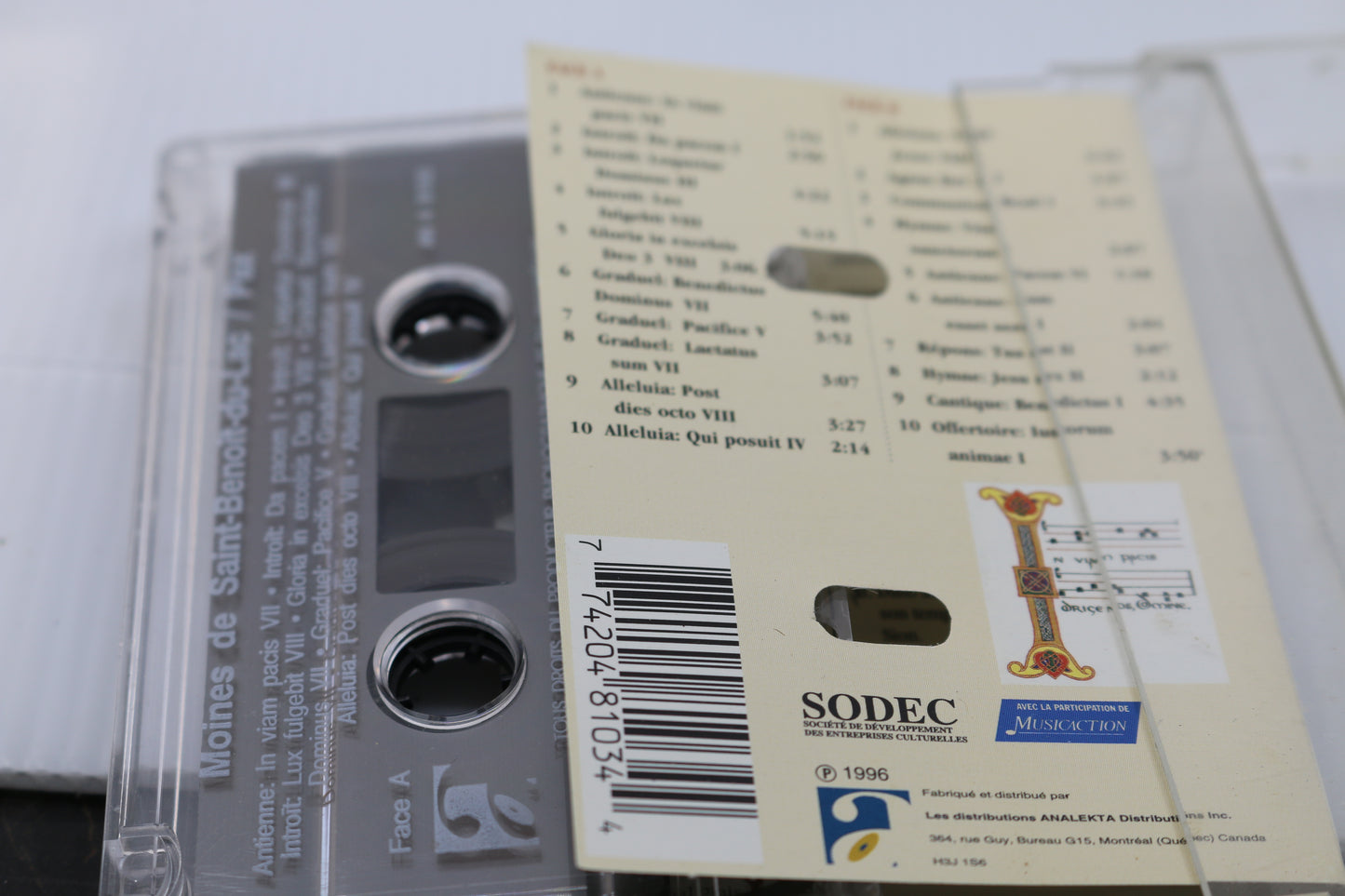 Cassette Pax gregorian chants on the theme of peace 1996 Analekta