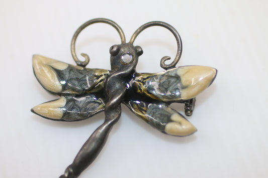 Vintage Dragonfly Insect Brooch / Pin – Metal & Enamel Art Jewelry