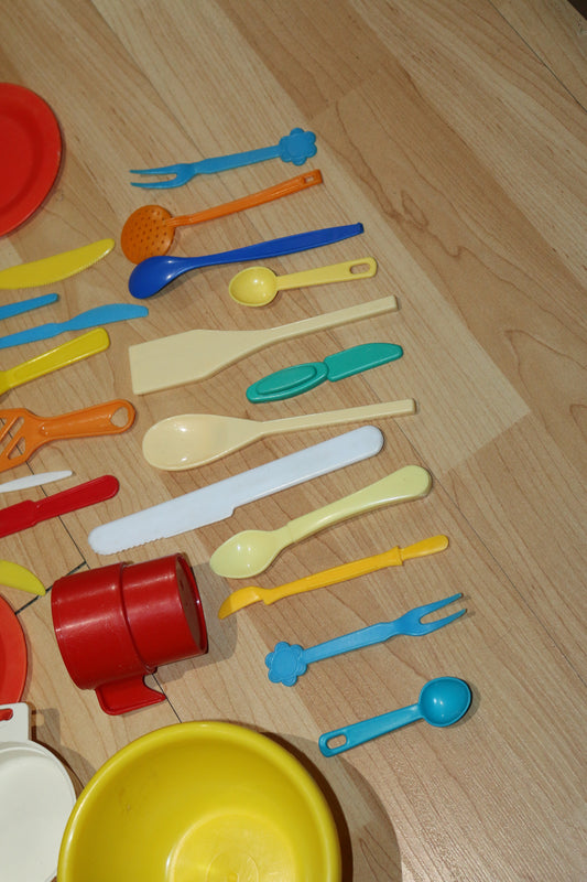 Vintage Play Dishes Mixed Lot Played With Condition autumn color toys