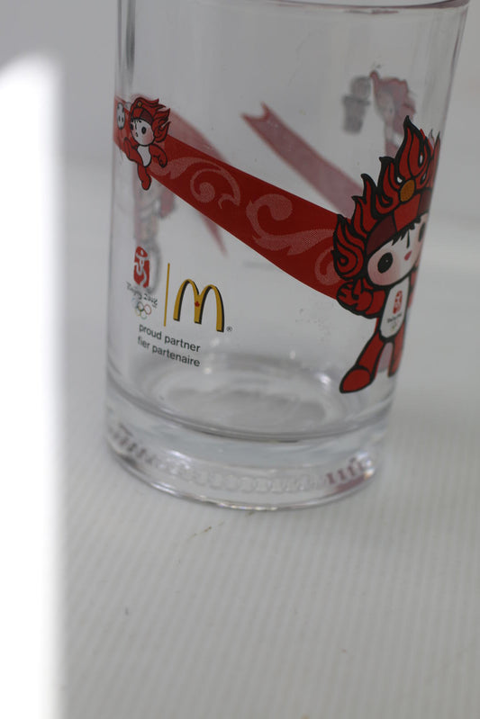 McDonald's Beijing Winter Olympics 2008 Glass Cup Collectible Red 16 Oz