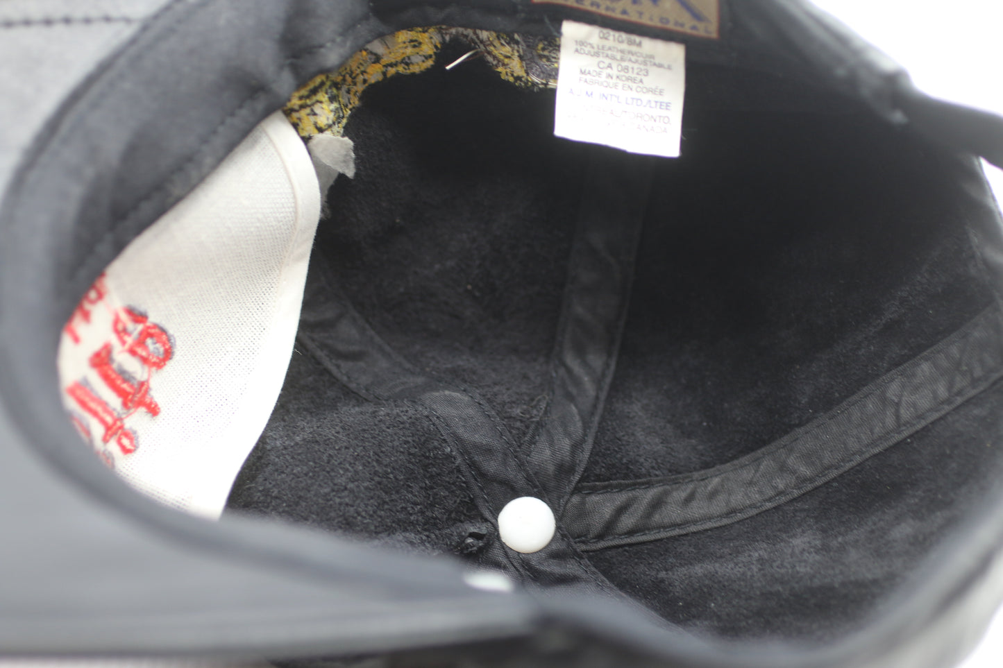 Vintage Black Leather Construction Cap Silver Site Embroidered Adjustable