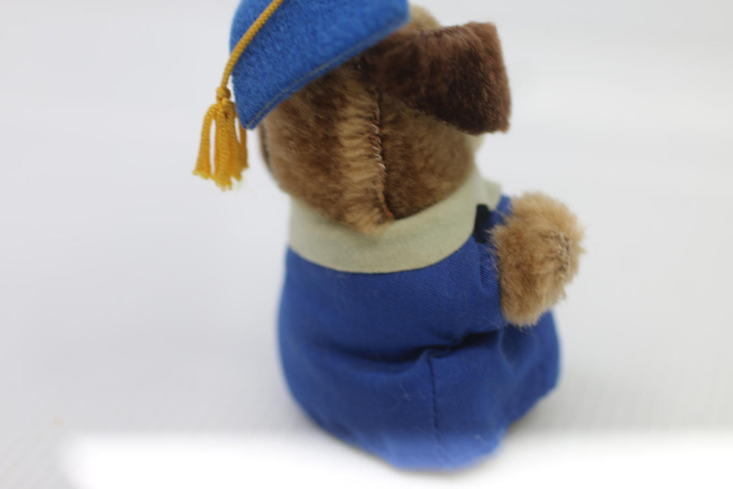 Vintage Plush pencil hugger clip Graduation Dog Figurine with Blue Gown and Cap