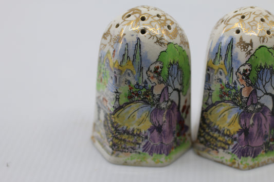 Vintage Lord Nelson POMPADOUR Gold Chintz w/ Lady Salt Pepper Shakers