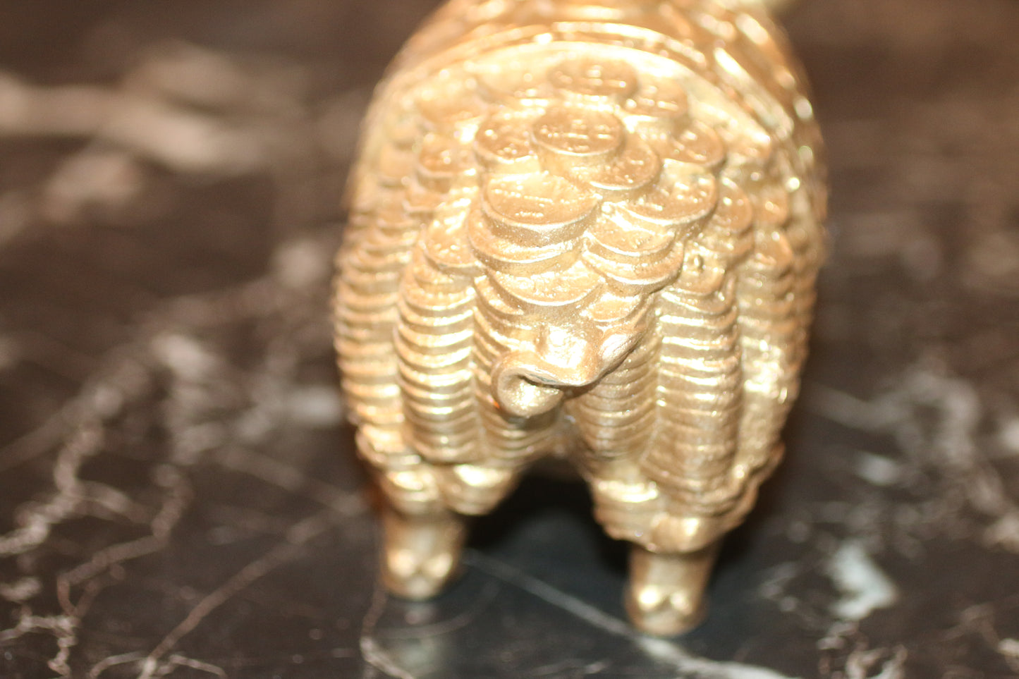 Vintage Chinese Gilt Brass Wealth Pig Feng Shui Zodiac Boar Coin Statue 6.4” Heavy