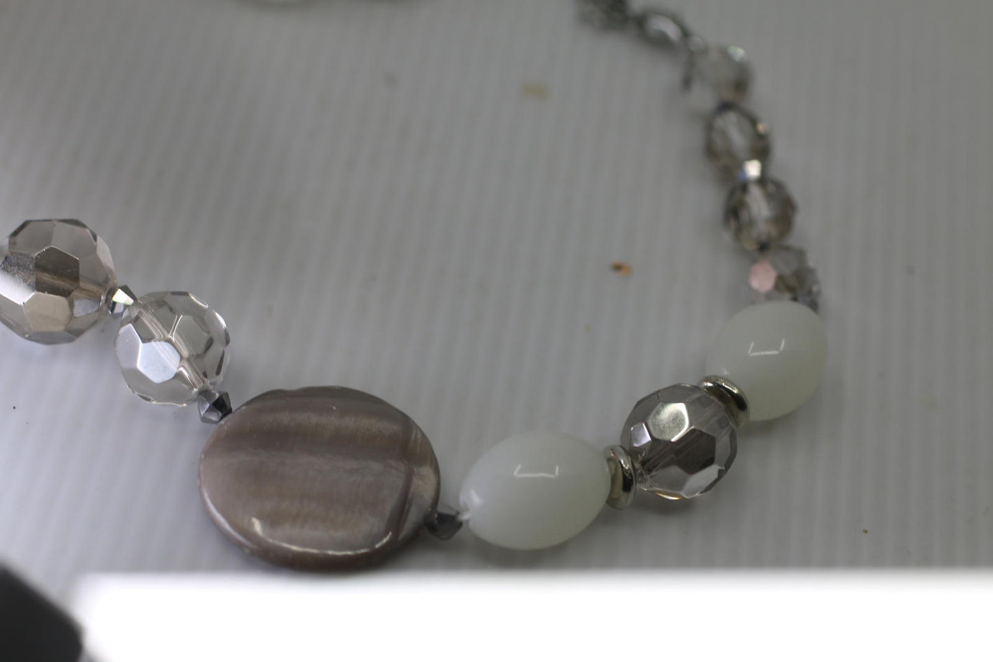 Vintage Neutral Beaded Necklace Clear Crystal White Beads