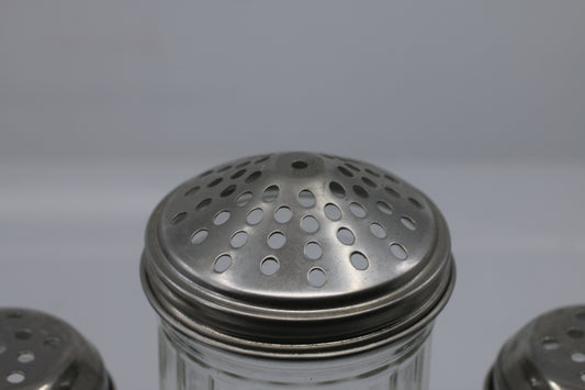 Vtg Restaurant Style Herb Parmesan Cheese Shaker Jar Chrome & Ribbed Glass