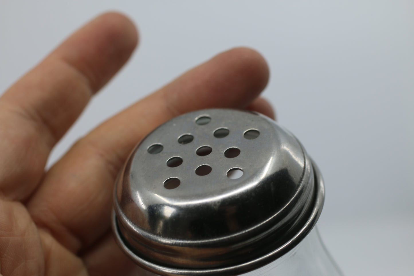 Vtg Restaurant Style Herb Parmesan Cheese Shaker Jar Chrome & Ribbed Glass