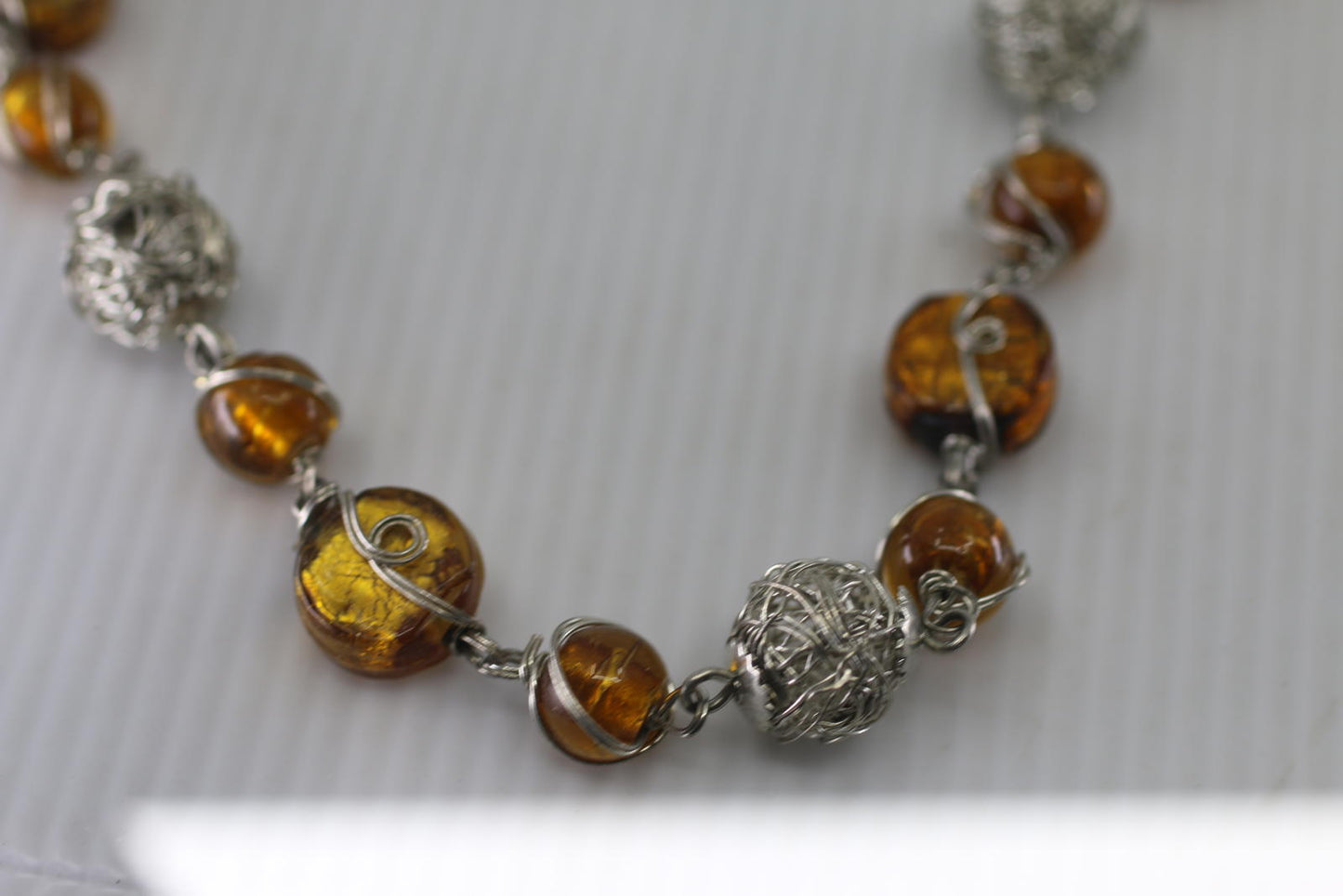 Handmade Amber Bead Necklace Silver Wire Artisan Necklace