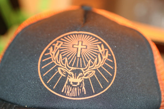Jagermeister Jager Trucker Style Baseball Hat Cap Black Orange Mesh Adj Snapback