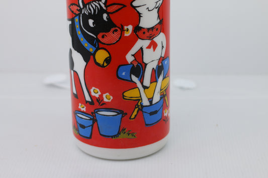Vintage Egizia Glass Milk Bottle Dairy Cow & Milkman Vibrant Painted