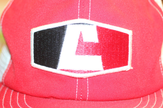 Vintage Red White Trucker Snapback Hat Bold “C” Logo Cement Back Adjustable