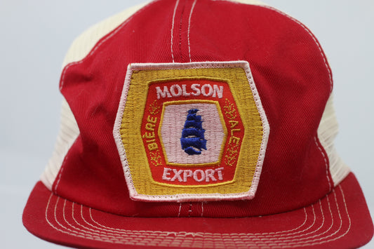 Vintage Molson Export Truckers Hat Baseball Cap Red Mesh Snap Back patch