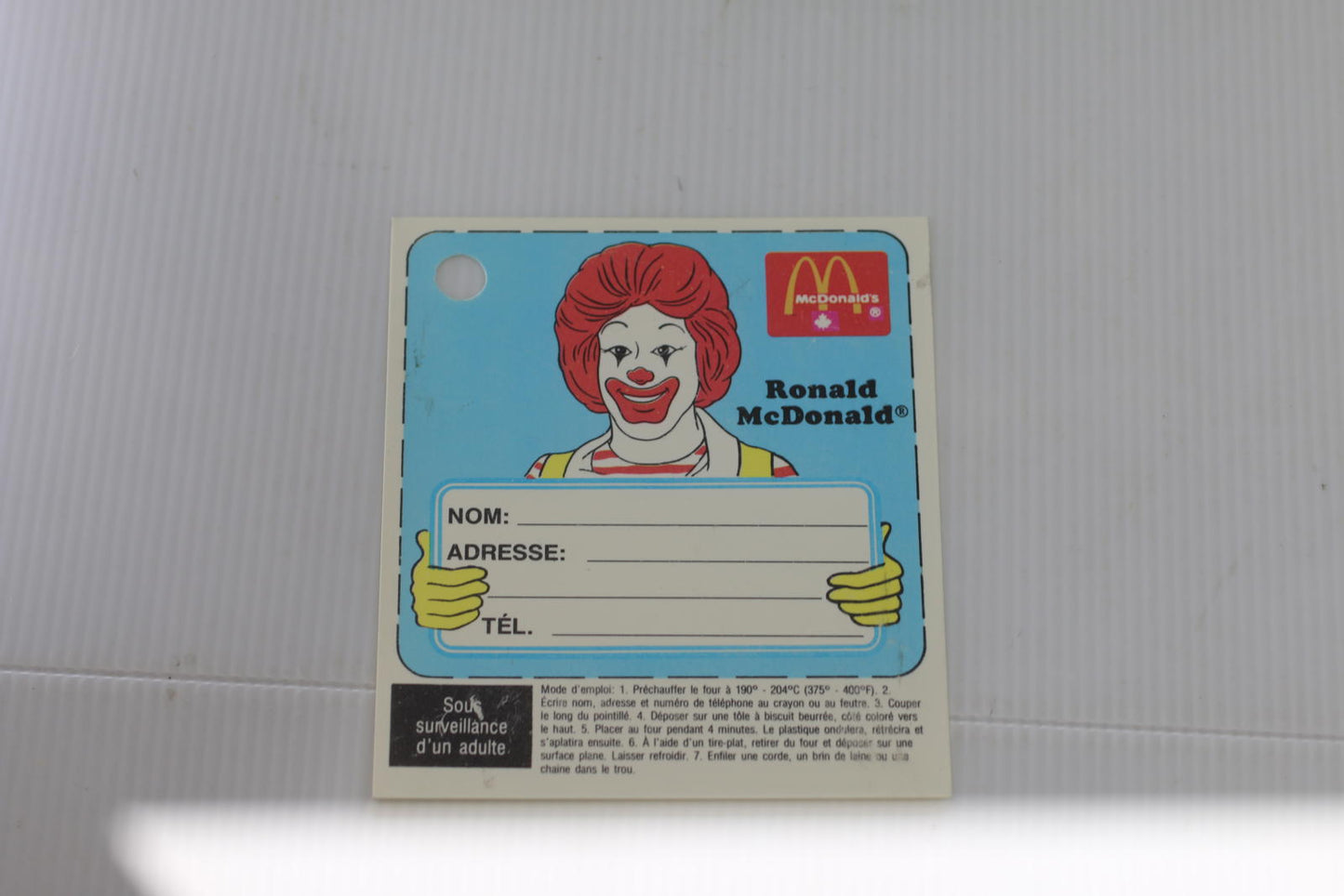 Vintage McDonald’s Canada Ronald McDonald Shrink ID Tag