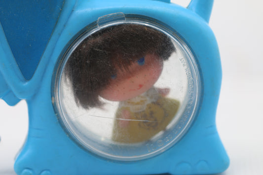 Vintage Doll In Inside Blue elephant Plastic Bank Carry Case 70s 80s Hong Kong