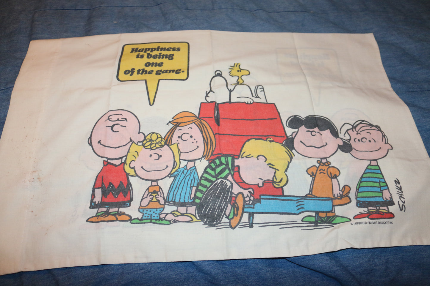 Vintage Peanuts Snoopy Pillowcase – Happiness Quote – 70s 80s – See Flaws