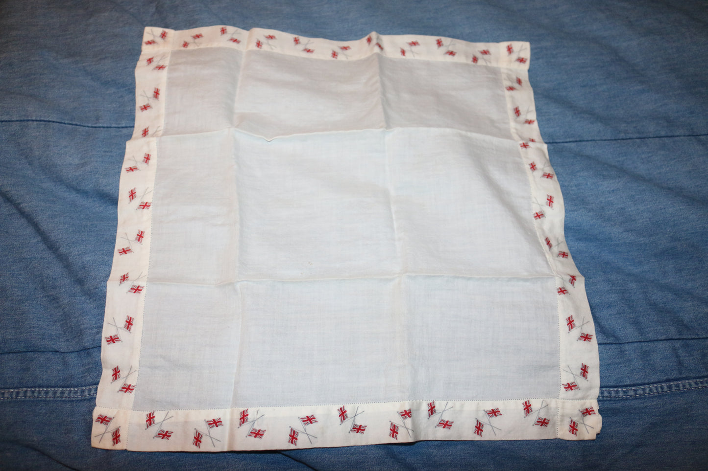 Vintage White Cotton Handkerchief with Red Cross Stitch Border – Linen Textile