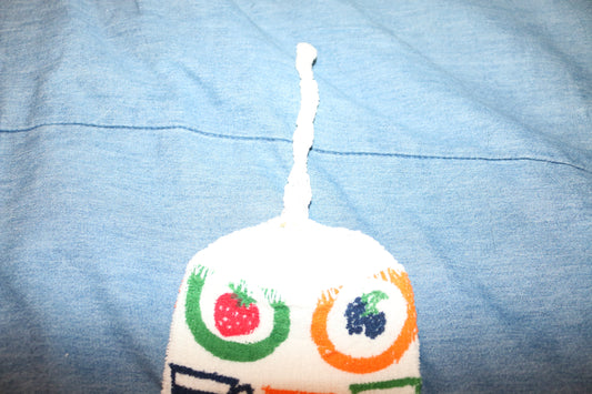 Vintage Hanging Kitchen Towel w/ Cord – Terry Cloth Fruit & Cup Pattern – Oven Door Towel