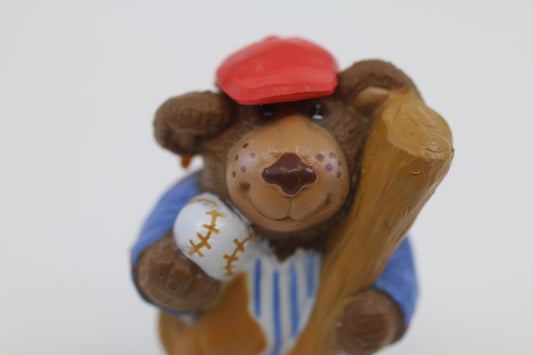 Vintage Furskins Bears Baseball Player PVC Figure 2.5” Brown Bear Bat Ball Red Cap