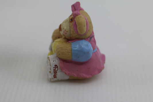 Vintage Furskins Bears Girl Figurine PVC Pink Bow Yellow Outfit 2.5” 1980s