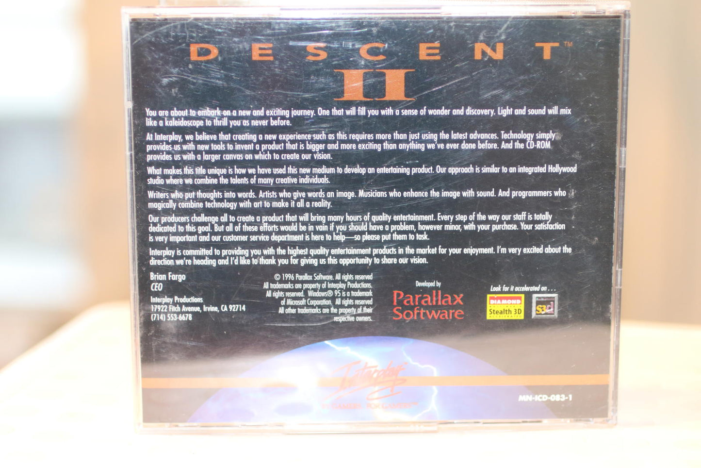 Descent II PC Video Game by Parallax Software
