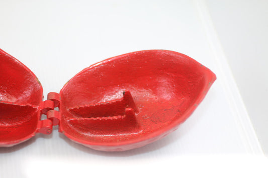 Vintage Cast Iron Walnut Nutcracker Red Hinged Taiwan Heavy Duty