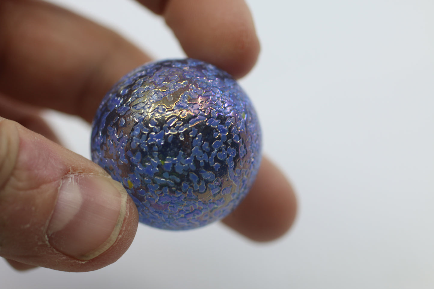 Blue Iridescent Crackle Glass Marble – Decorative Art Glass Sphere